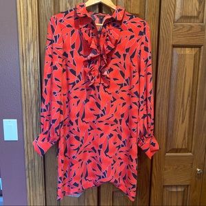 Ann Taylor Floral Ruffle Cuffed Shirtdress